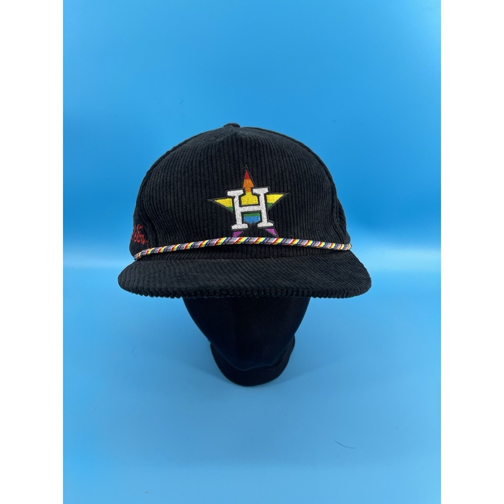 Houston Astros Pride Corduroy Hat Black Rainbow Strap Adjustable Coca-Cola